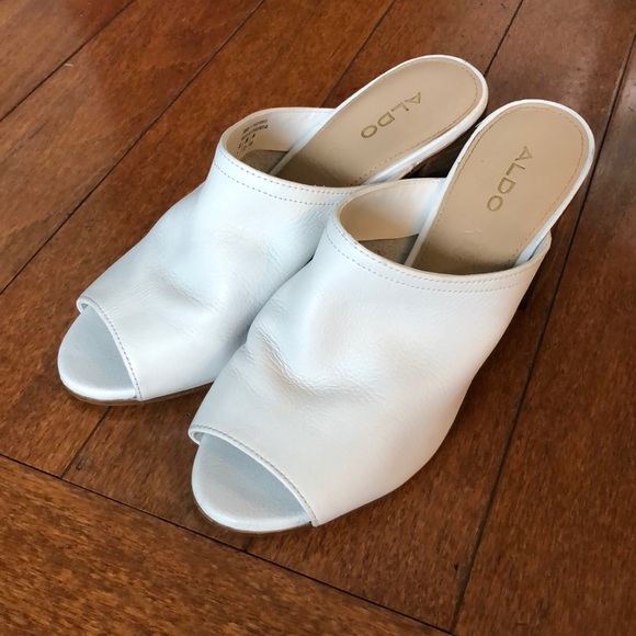 Aldo Dorthy block heel white leather mule